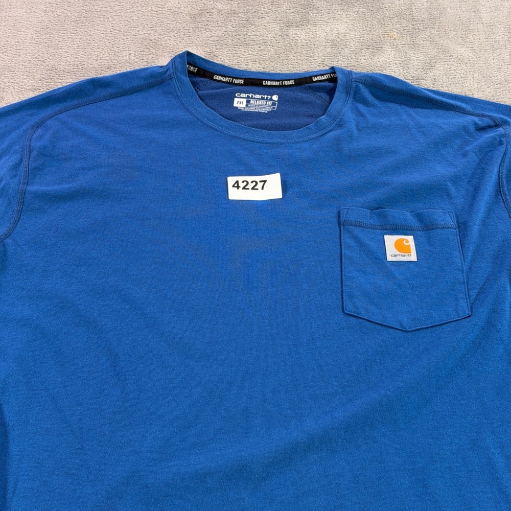 Carhartt T-Shirt Mens 2XL Blue Force Relaxed Fit Pocket Short Sleeve TK4616-M